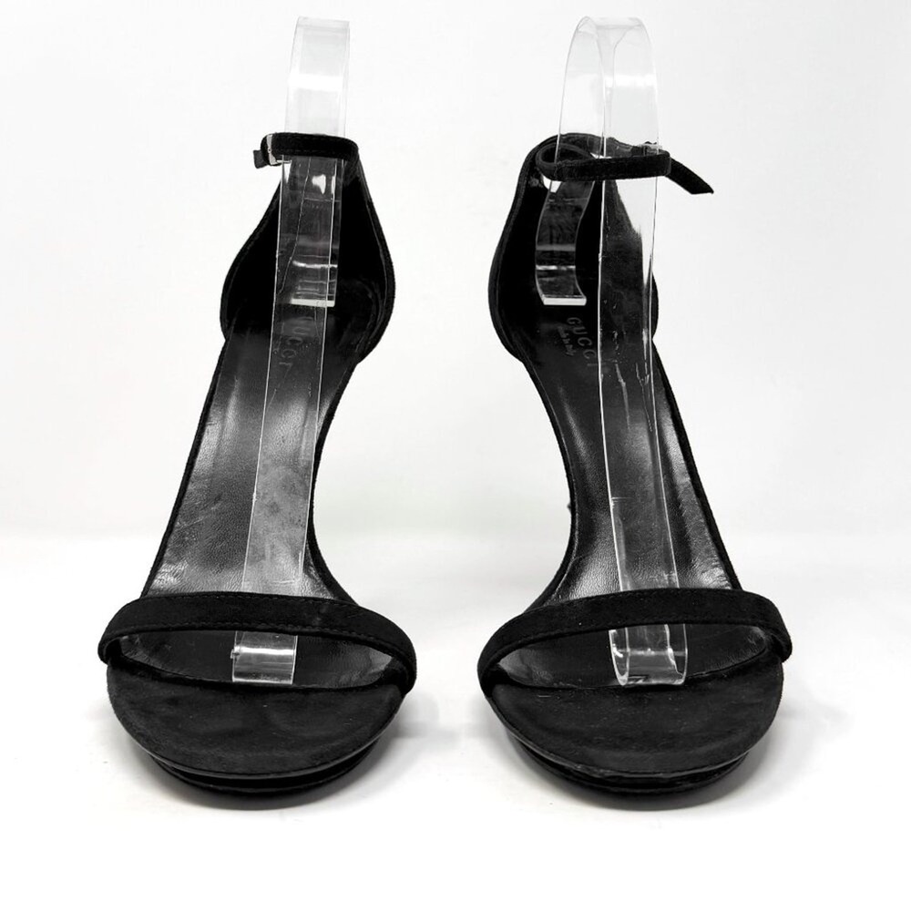 Gucci Black‎ Suede Bamboo Heel Sandals Ankle Strap Heels 39 - Picture 4 of 9
